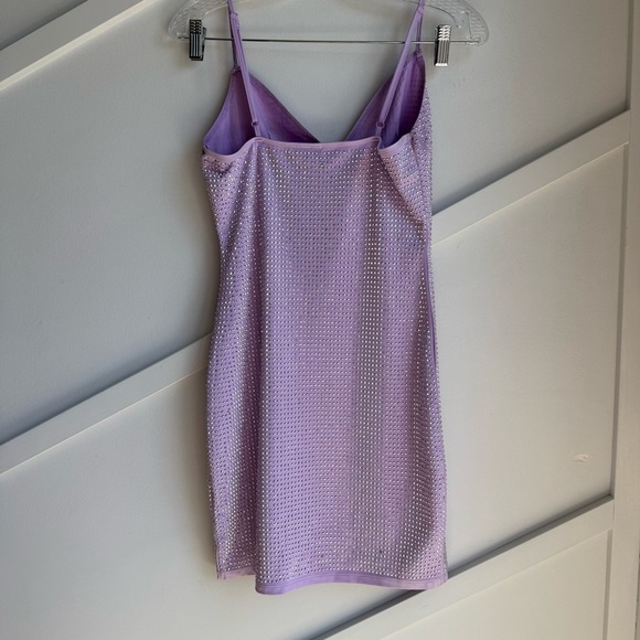 EMBELLISHED Spaghetti Strap V-neck Rhinestone Mini DRESS in Purple Lavender sz S - Picture 4 of 7